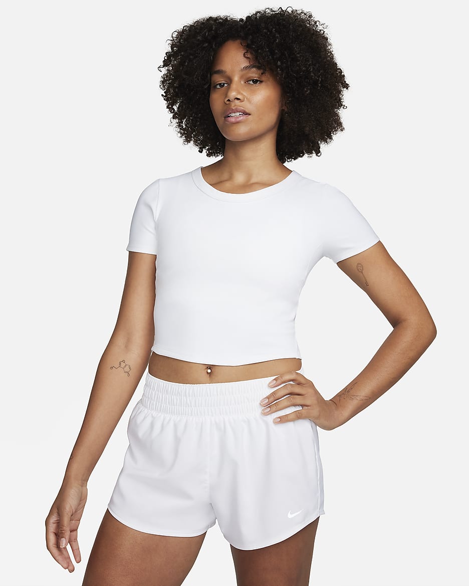 ★★Nike★★ One Fitted Dry Fit Short Sleeve Crop Top W Whit Nike One Fitted Women's Dri-FIT Short-Sleeve Cropped Top
